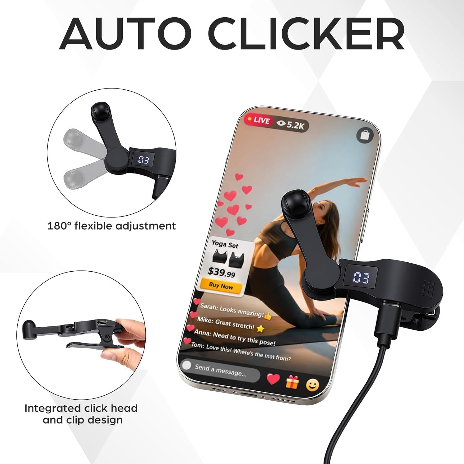 2 Sets Auto Clicker for Smart Phone, Fast Screen Tapping Device Auto Tapper C...