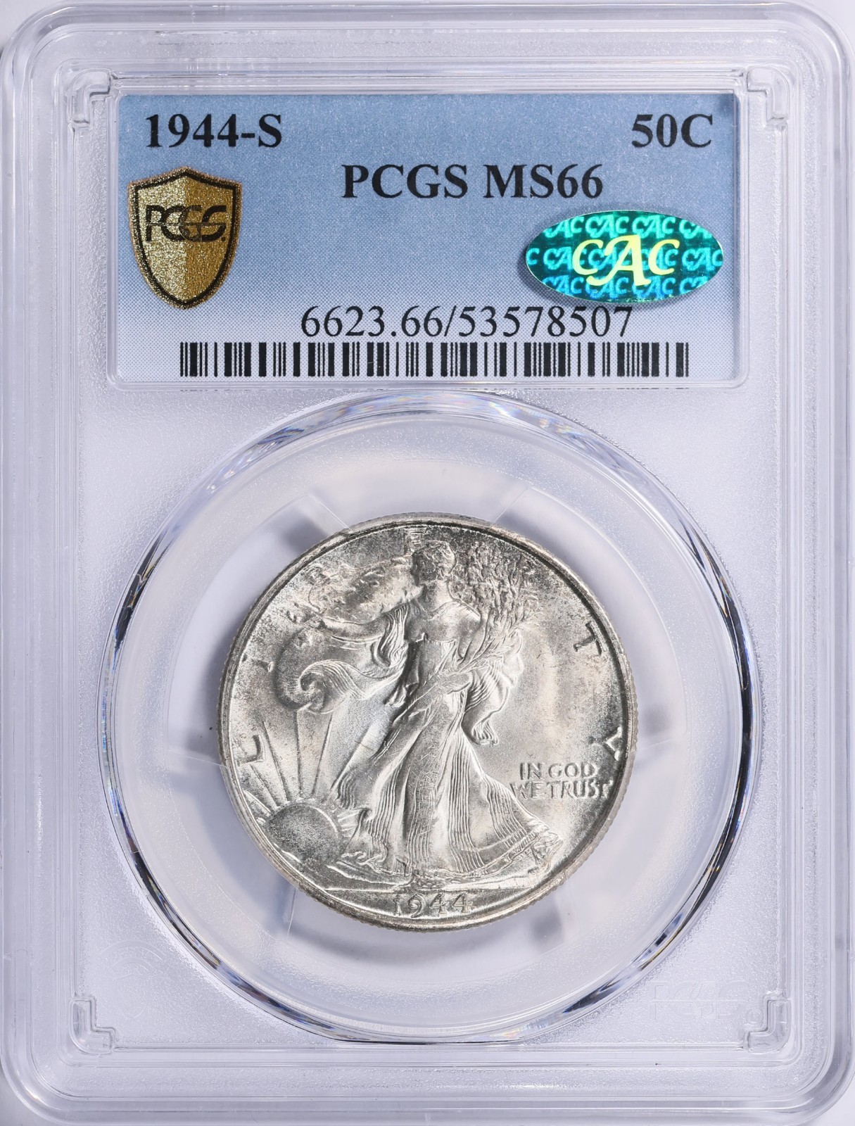 1944-S LIBERTY WALKING HALF DOLLAR PCGS MS66 CAC