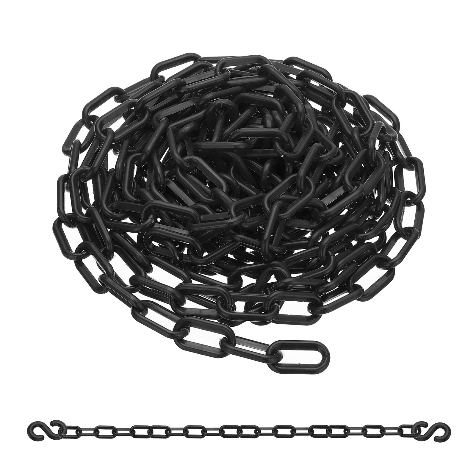 13Ft Plastic Safety Barrier Chain 2 S-Hooks, Black