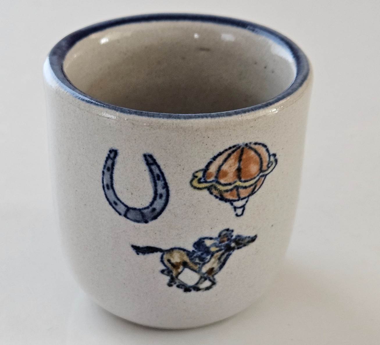 LOUISVILLE STONEWARE "Sippin' Stuff" Shot Glass Racehorse Kentucky Derby cup