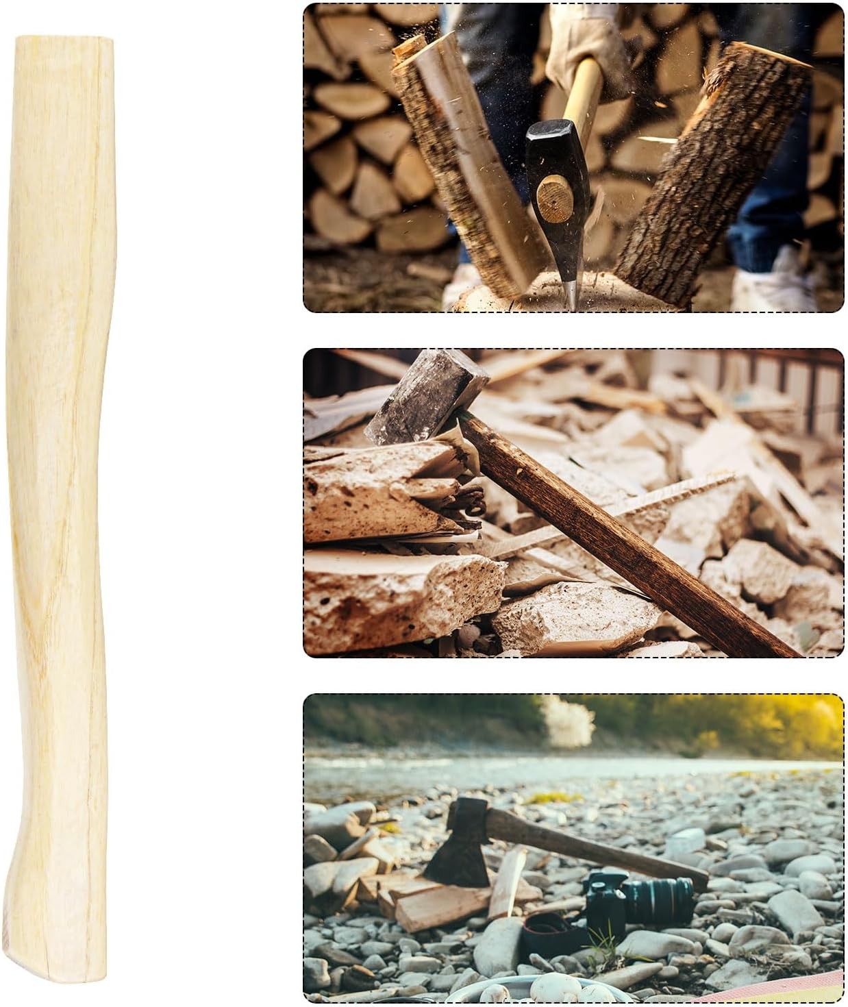 Wood Replacement Handle 15 Inch Long Curved Replaceable Handle for Axe Hammer