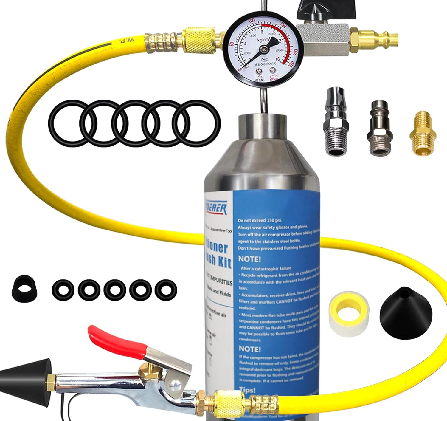 AC Flush Kit Air Conditioner System Flush Canister Gun Set for Clean A/C Line