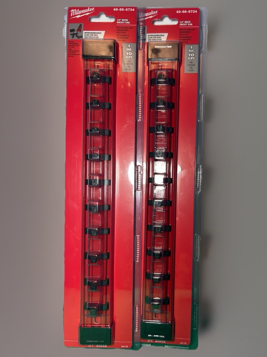 Milwaukee 49-66-6734 1/4in Drive Socket Rail 2-Pack w/10 Clips