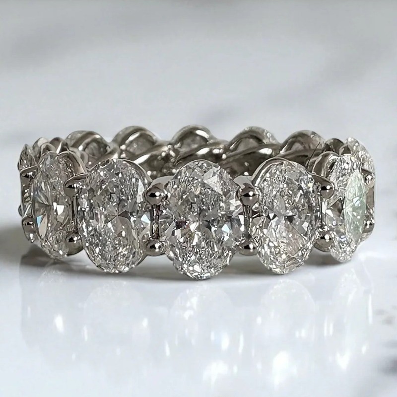10.5 CTW Oval White Diamond Full Eternity Engagement Ring 14k White Gold Plated