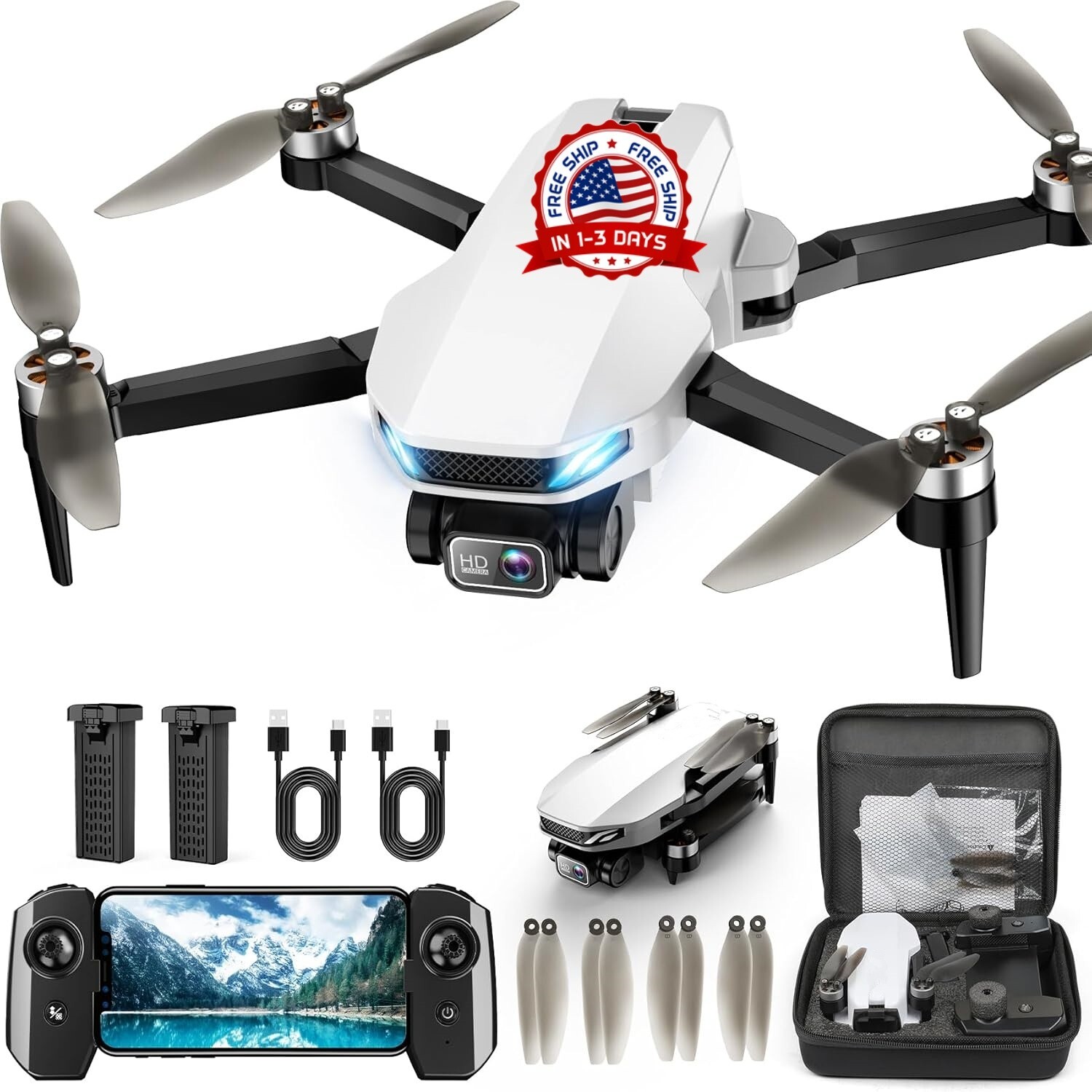 Drone con cámara para adultos, 2K FPV plegable 5G GPS, Retorno automático