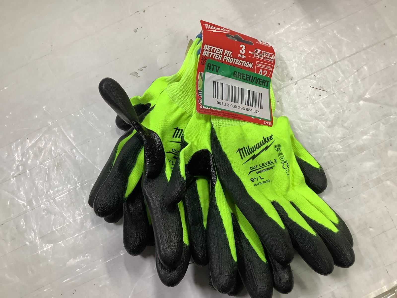 Milwaukee Tool 48-73-8922 Hi-Viz Cut Level 2 Polyurethane Dipped Gloves 3 PACK