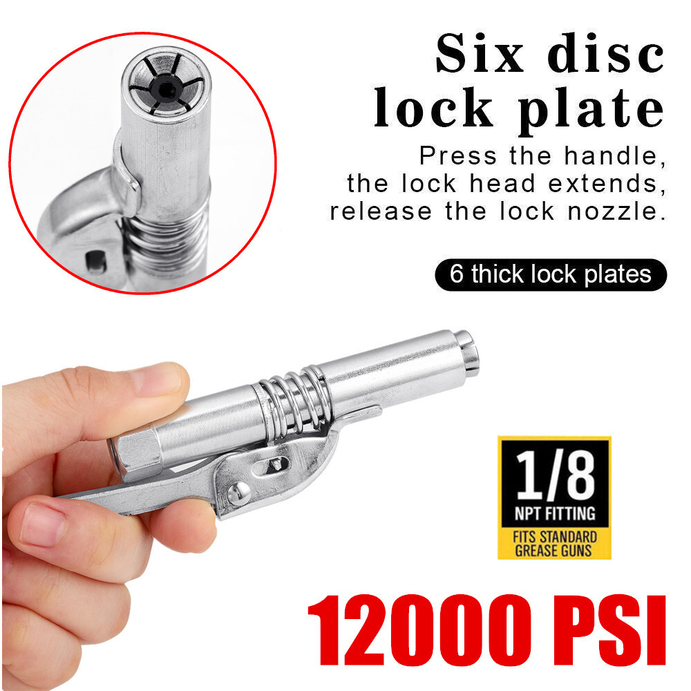 2Packs Grease Gun Coupler High-Pressure Quick Release Lock Oil Injection Nozzles