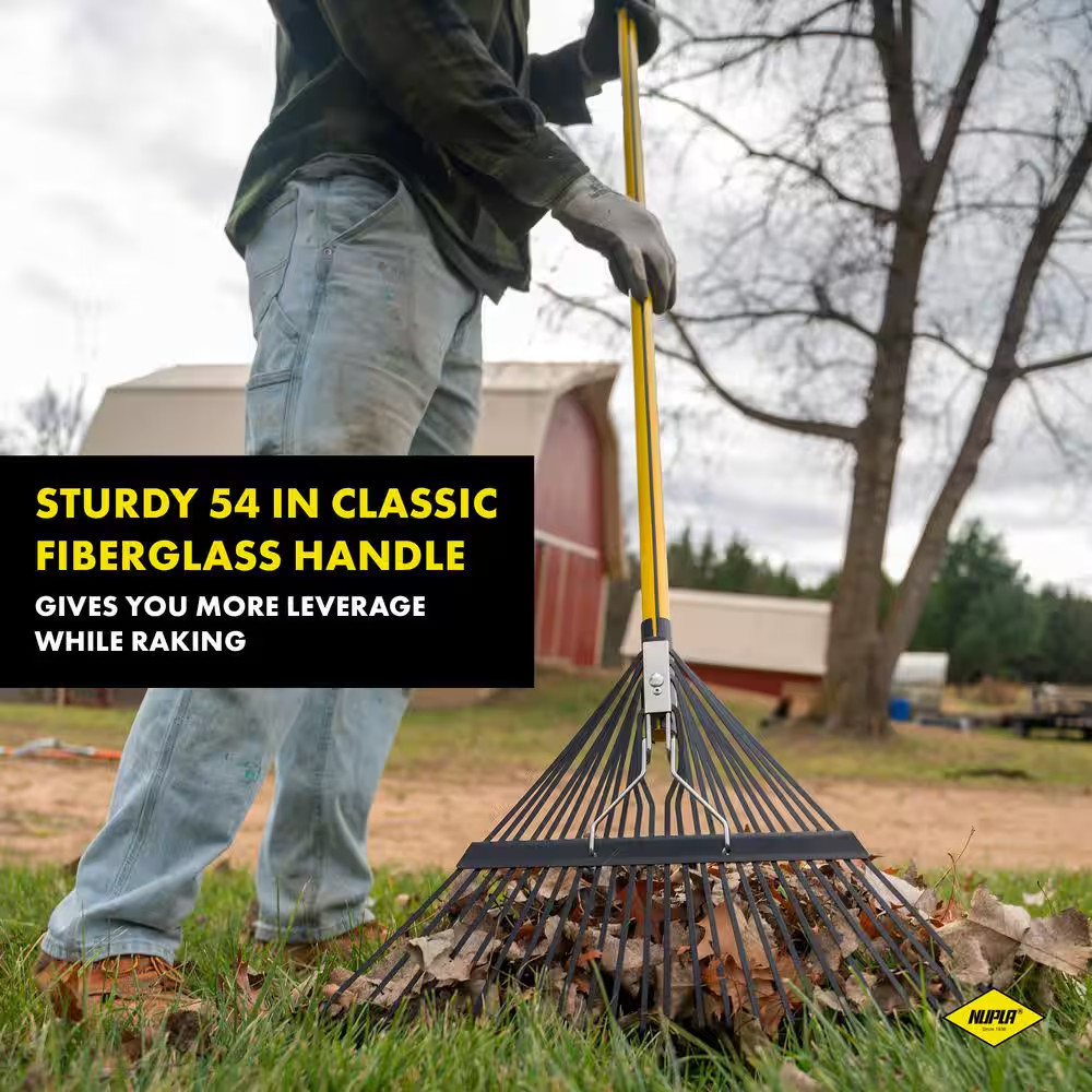 Heavy-Duty 54 In. 24-Tine Leaf Rake with Classic Fiberglass Handle