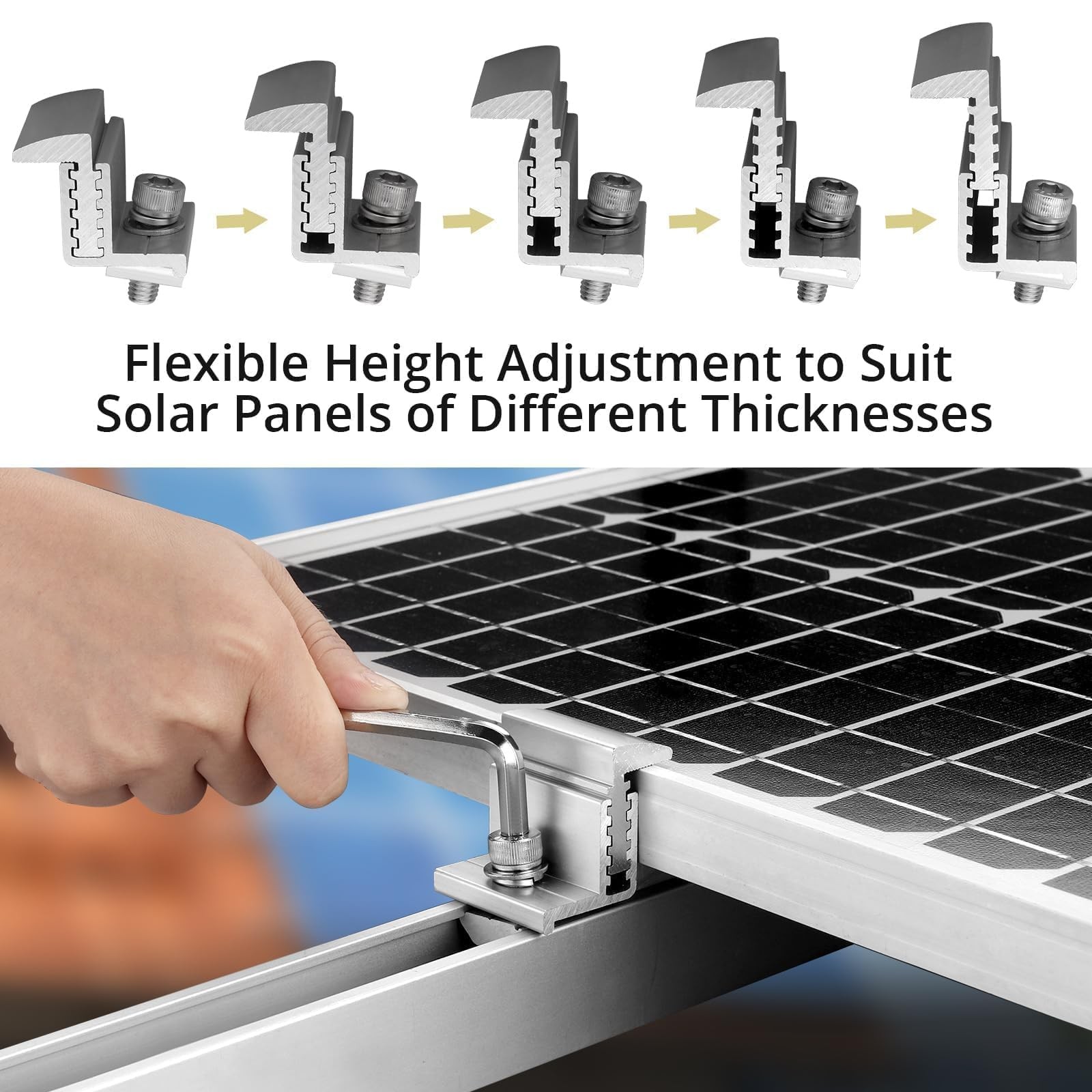 Solar Panel Mounting Brackets 30-50mm Adjustable, 10pcs Aluminum Solar Panel ...