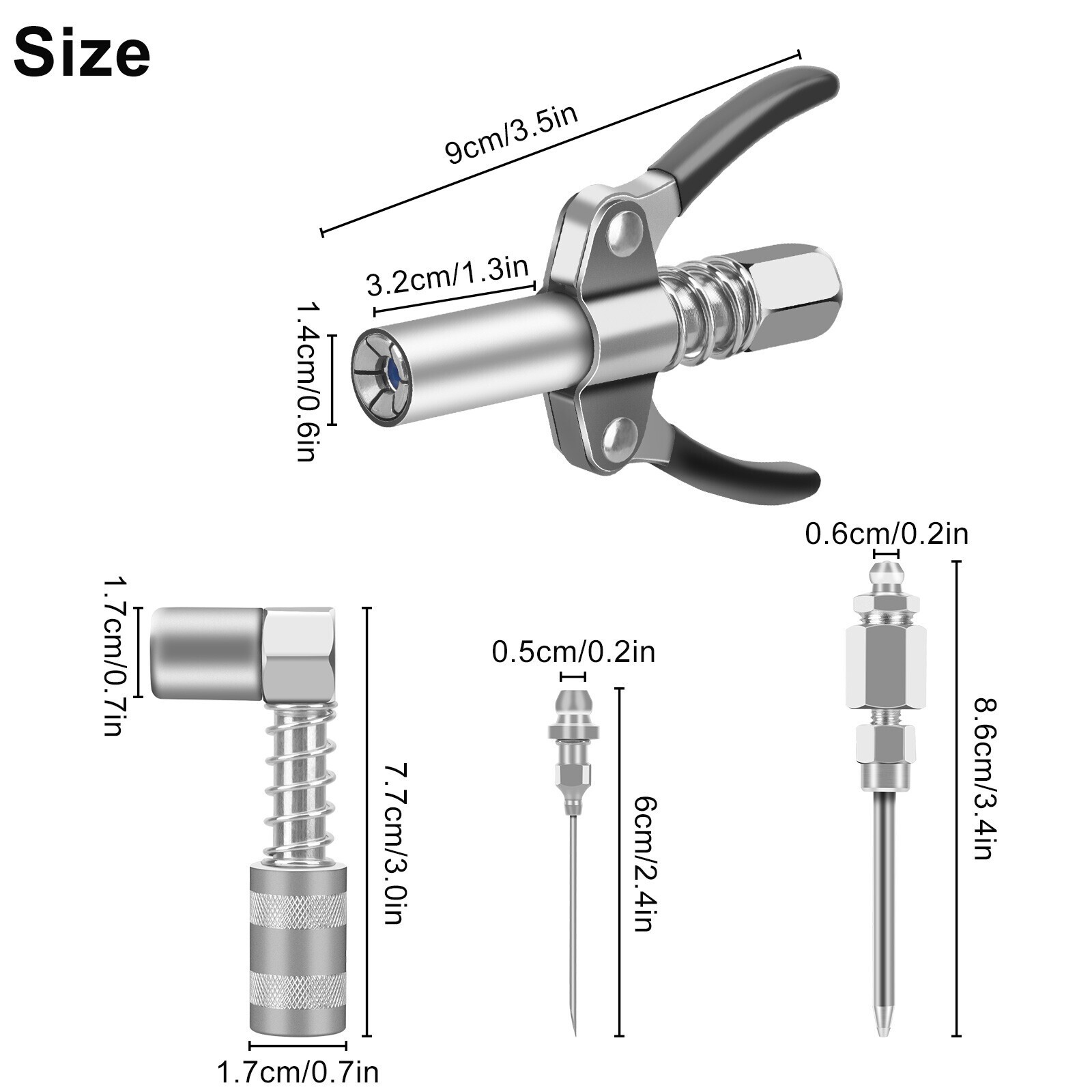 90 Degree Grease Gun Coupler & Needle Dispenser & Injection Needle Tips with Cap