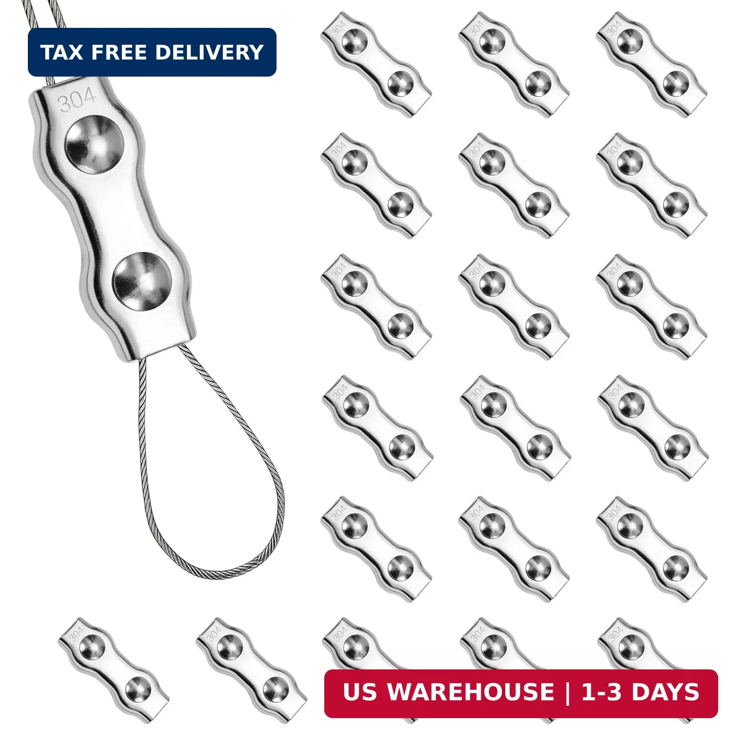 20PCS M3 Duplex Double Bolt Cable Clamp,Duplex Wire Rope Clips,304 Stainless Ste