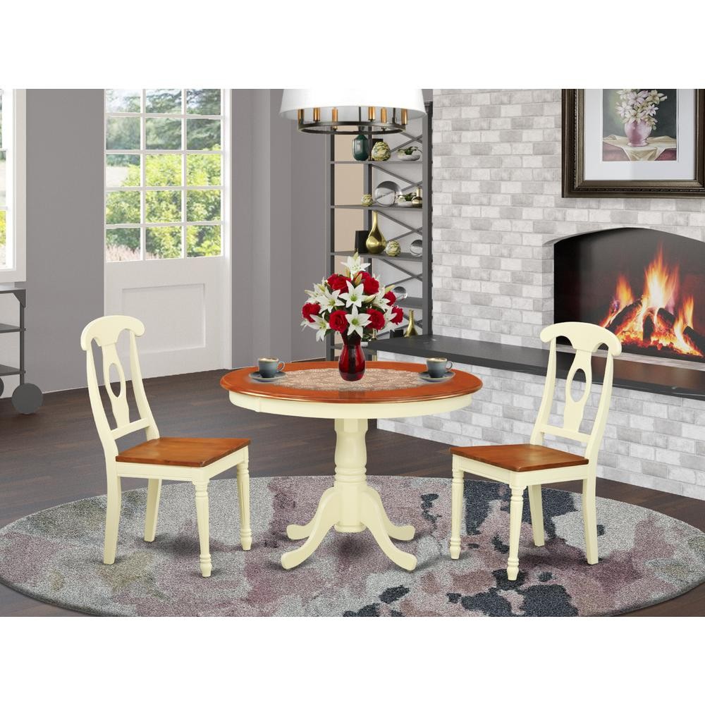 3 Pc set with a Round Kitchen Table and 2 Wood Dinette Chairs ...