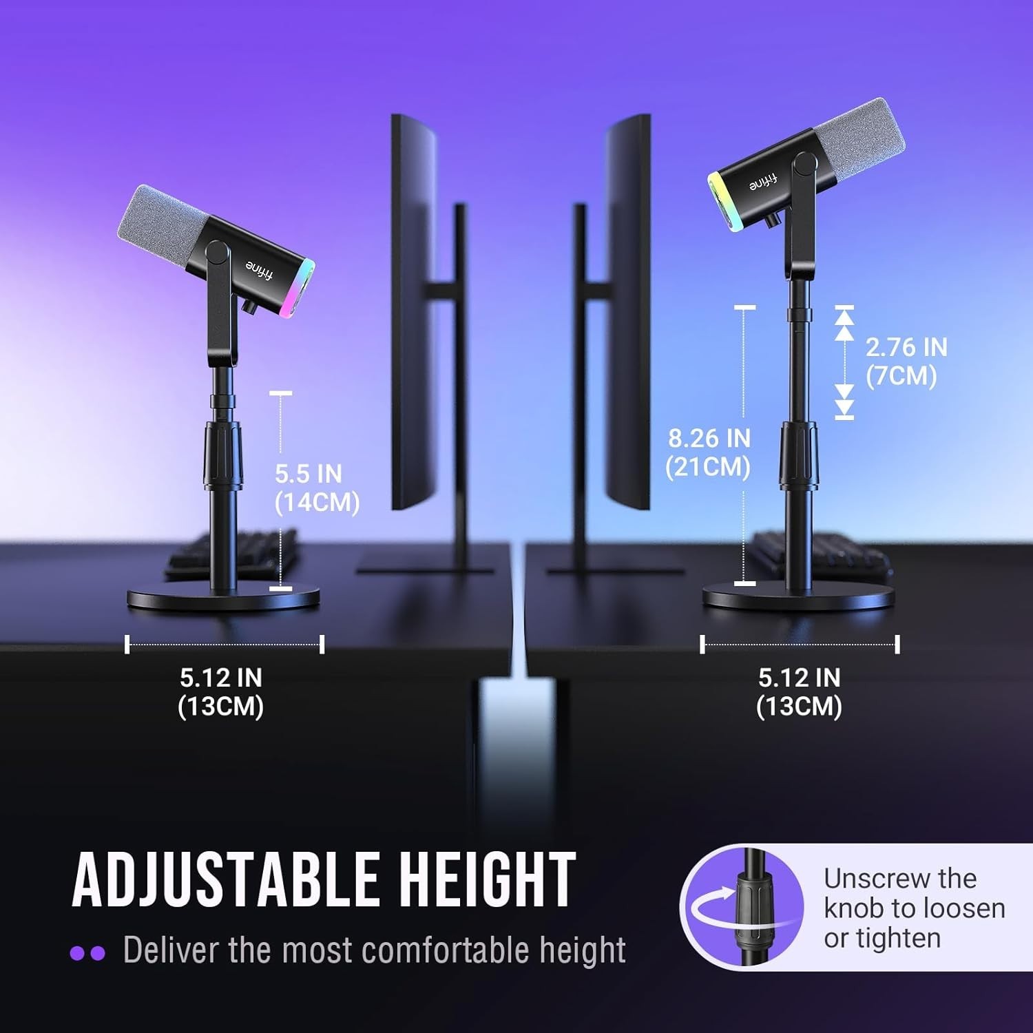 FIFINE Desktop Microphone Stand, Heavy-Duty Metal Adjustable Table Mic Stand ...