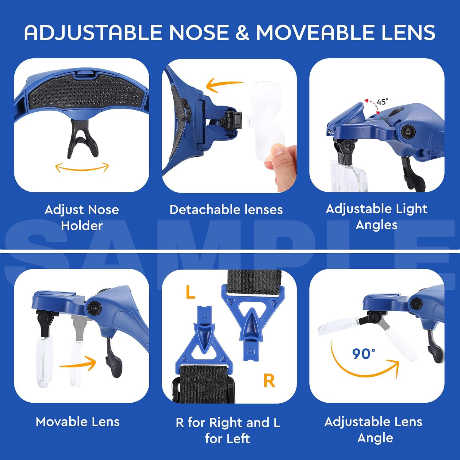 Magnifying Glasses with Light for Close Work Head Magnifier with 4 ...