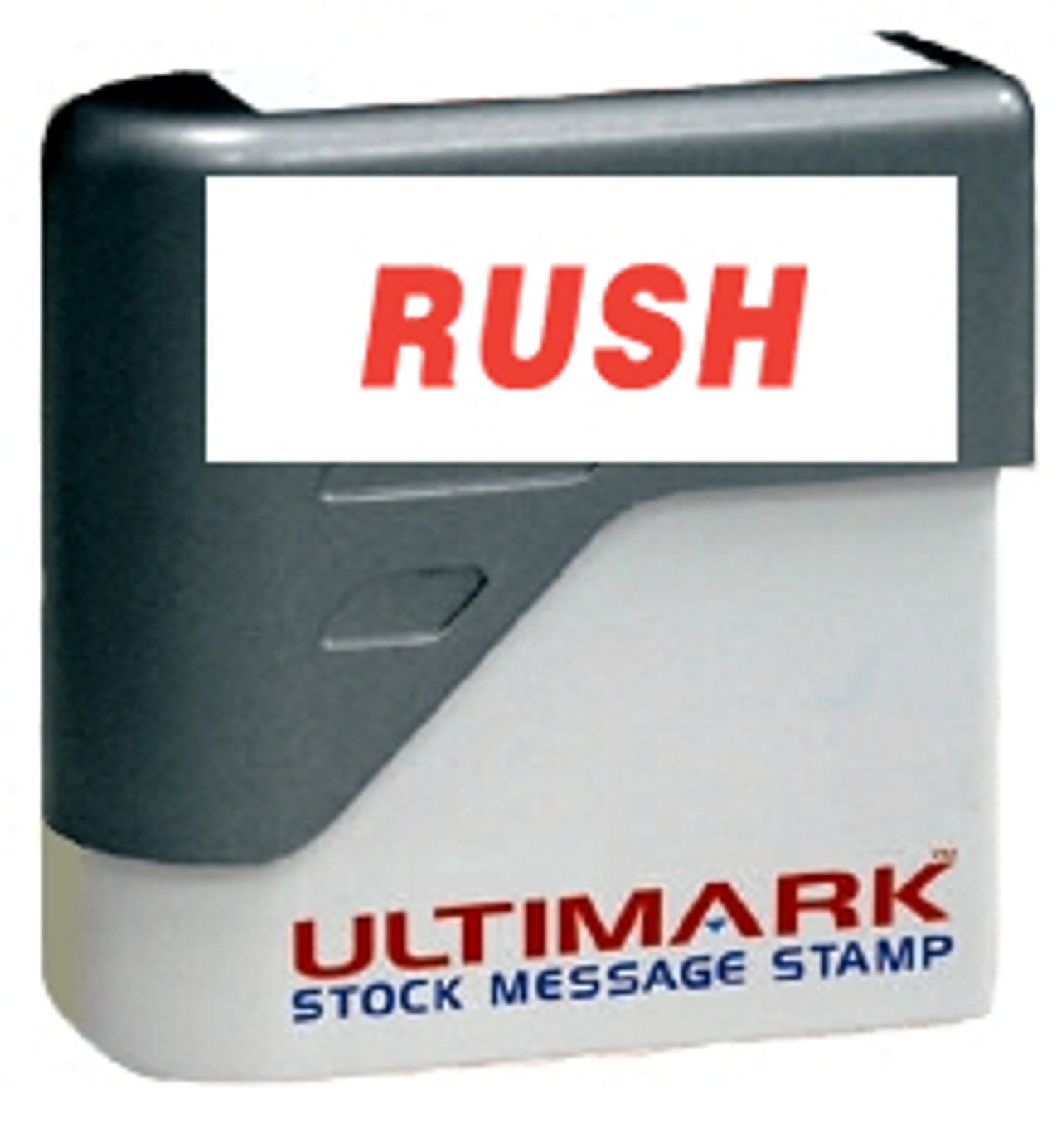 RUSH stamp text on Ultimark Pre-inked Message Stamp with Red Ink