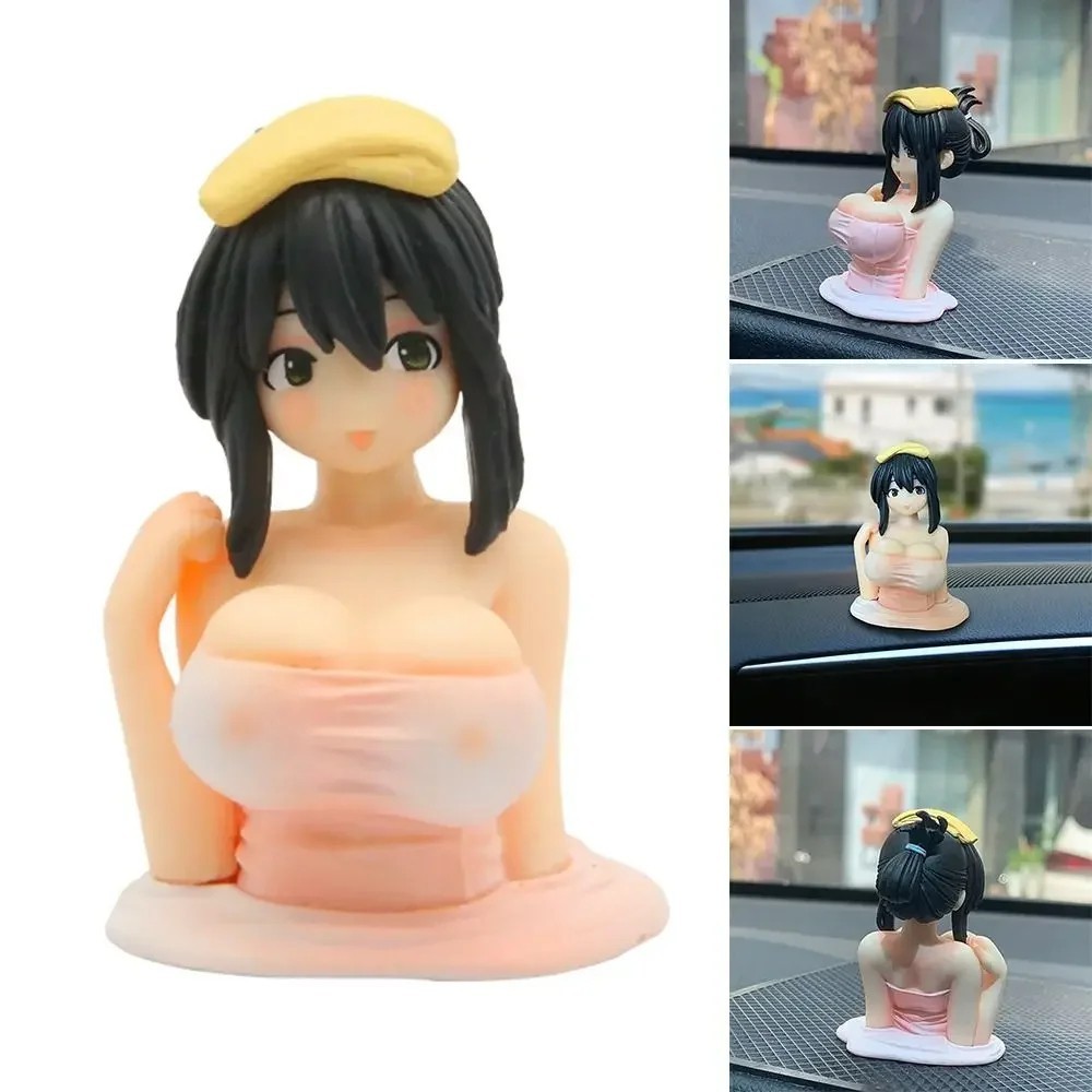 Shaking Chest Girls Car Ornament Kawaii Cartoon Dashboard Decor 1 Pc Gift