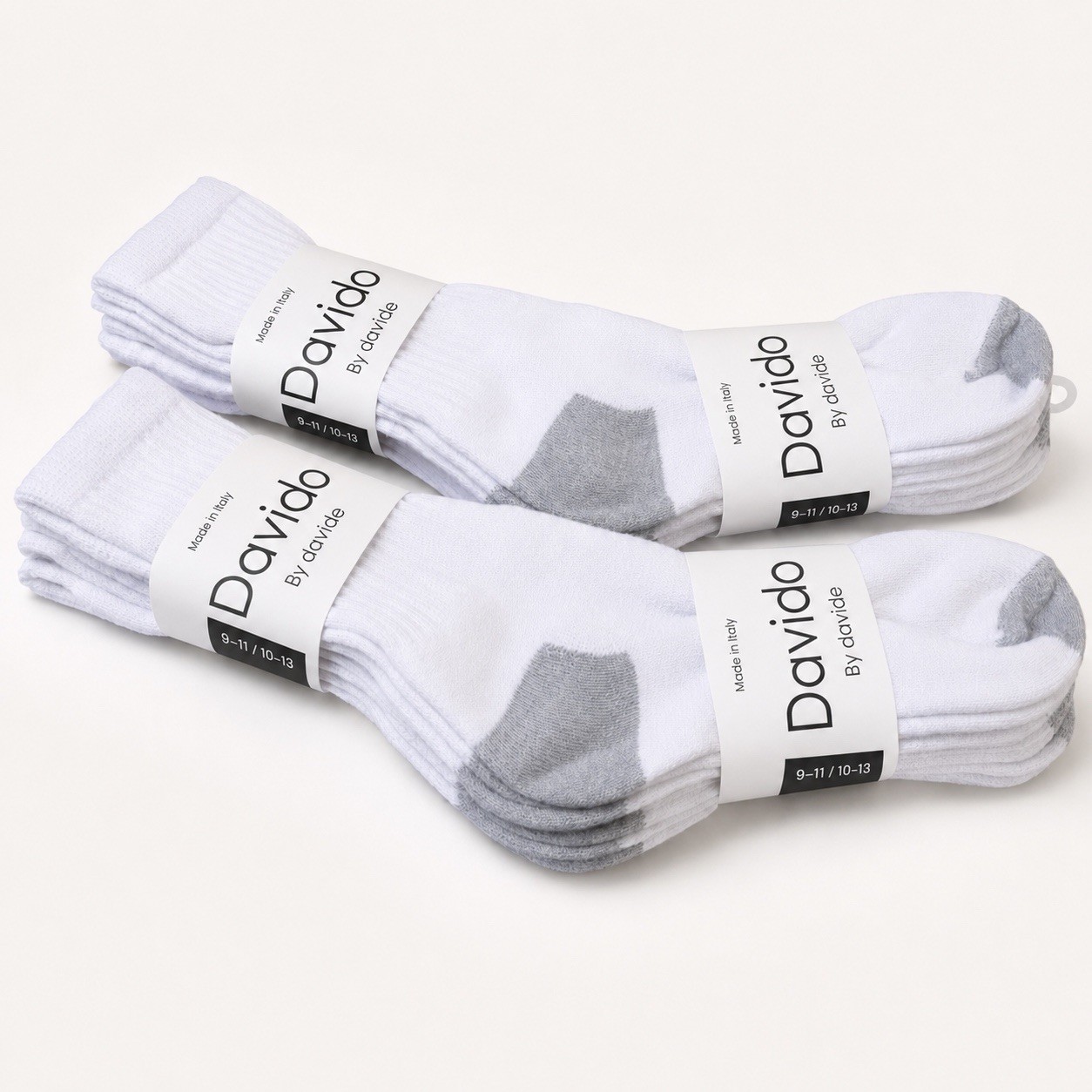 davido mens socks crew 100% cotton made in Italy white/gray 6 pairs size 10-13