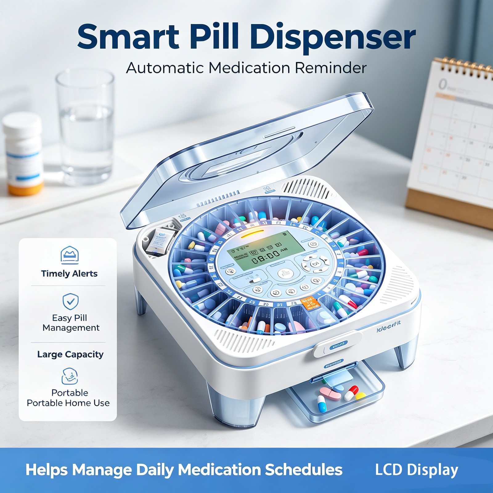 28-Day(1X) Automatic Pill Dispenser Smart Pill box Daily Dispense Alerts(No APP)
