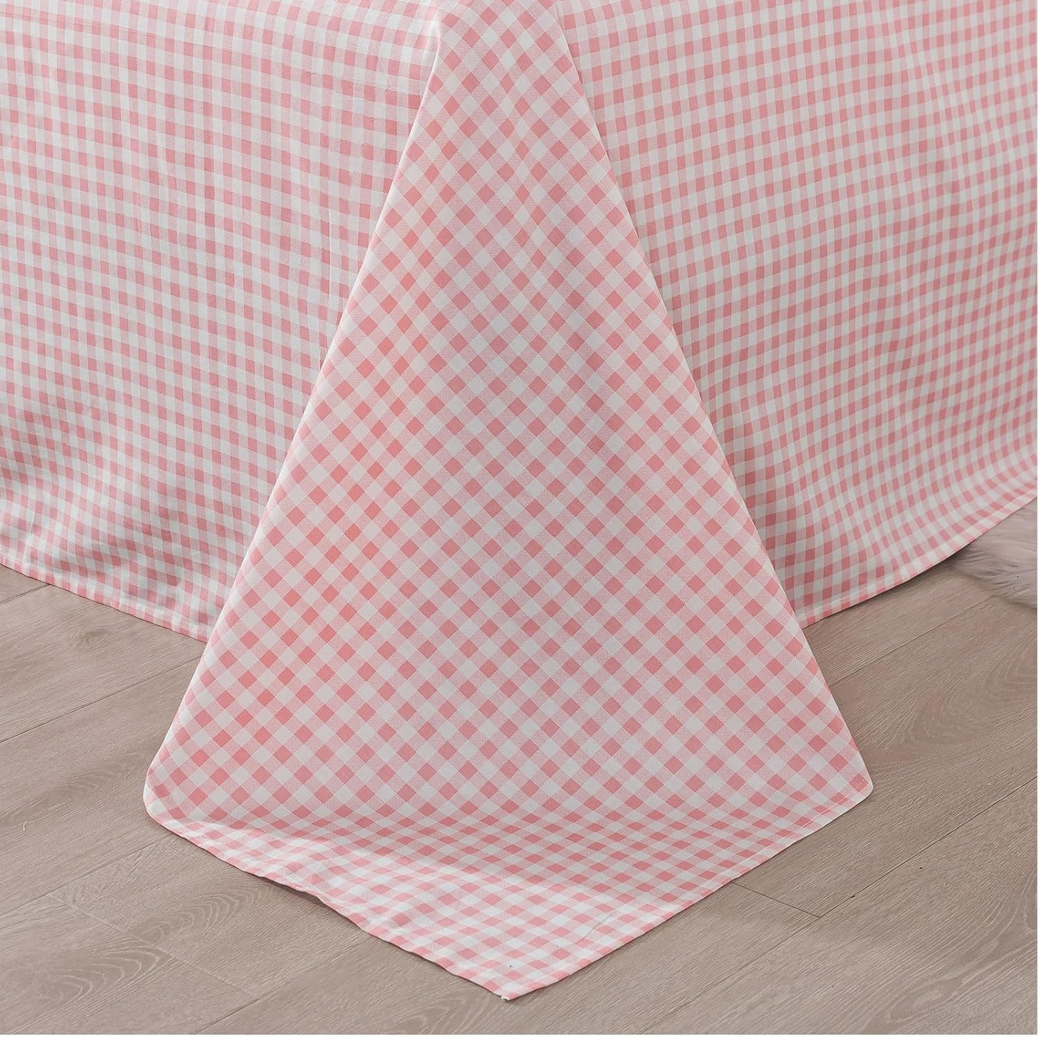 Ultra Soft Pink Plaid King Size Cotton Sheets with 2 Pillowcases - 4Pcs Set