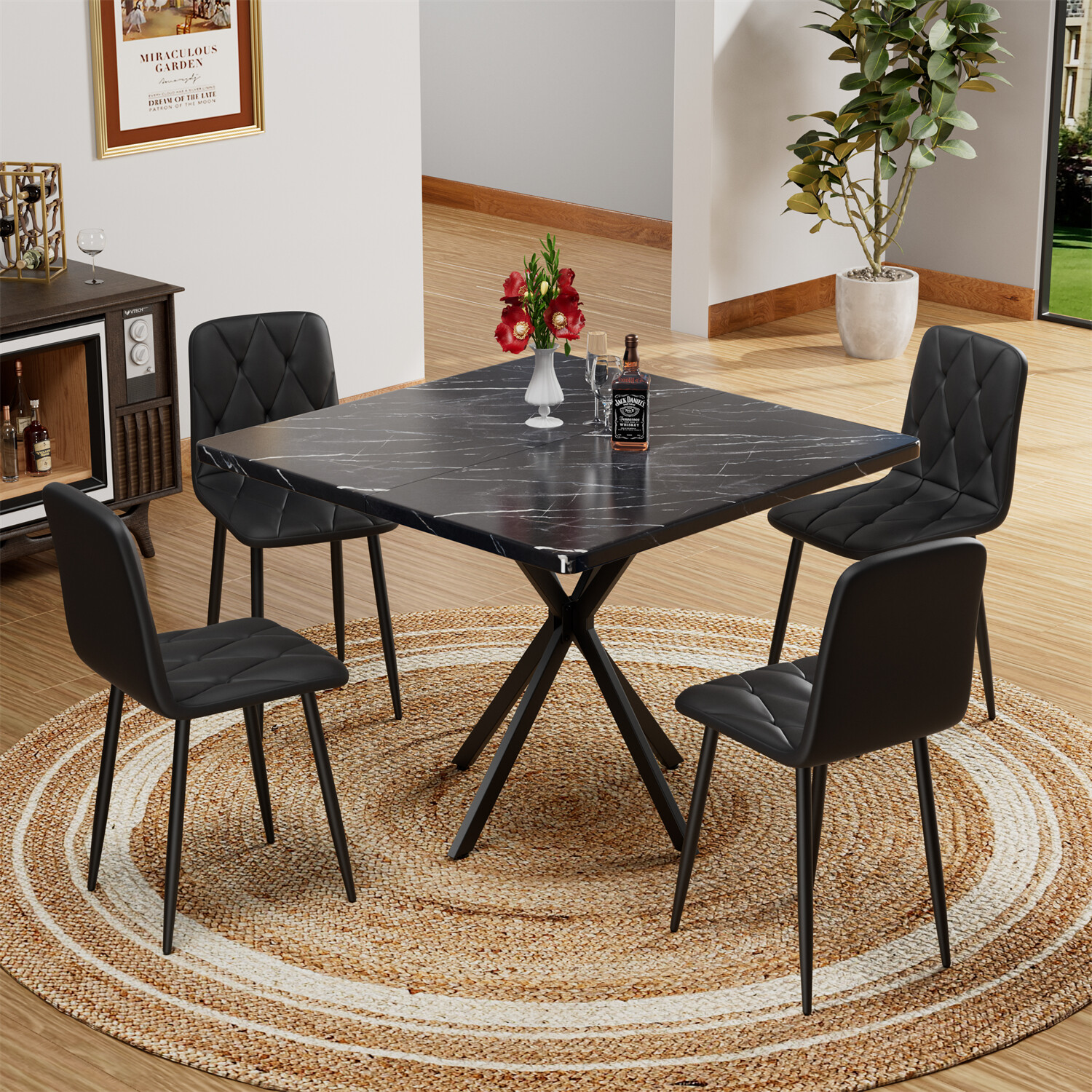5-Piece Dining Set Square Dining Table w/ 4 Chairs Kitchen Breakfast Furniture