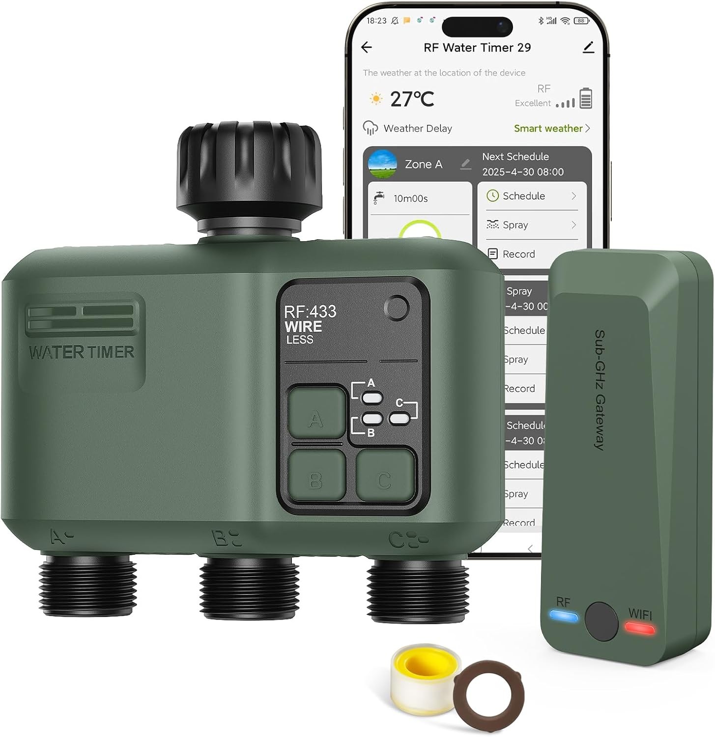Smart Sprinkler Timer 3 Zone for Garden Hose, WiFi Water Timer with 984ft RF