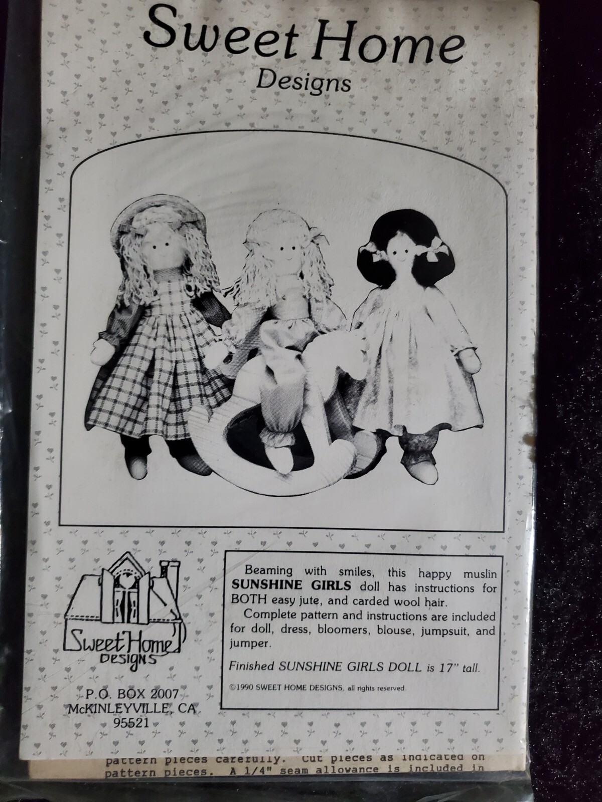 Sweet Home Designs 1990 Sunshine Girls Doll Sewing Pattern
