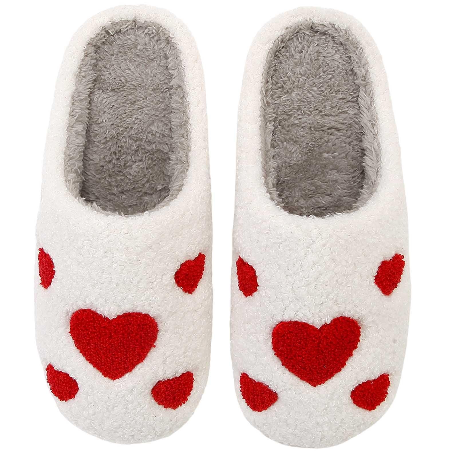 HIPINISS Heart Slippers Valentines Slippers for Women Men Fluffy Slipper Memo...