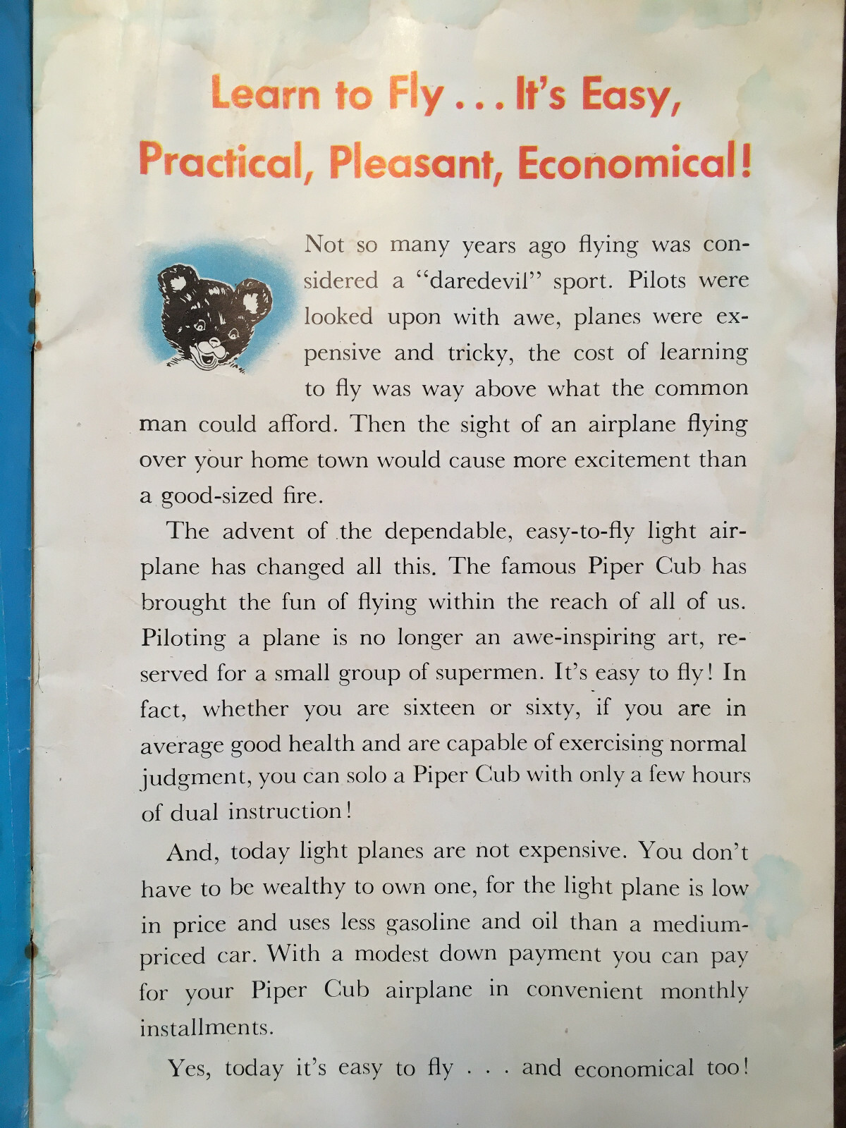 Vintage, Original How to Fly Training Booklet by Piper