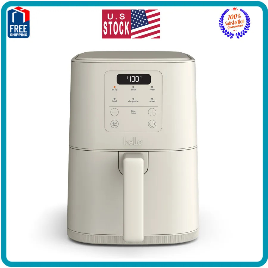 Bella 4 Qt Slim Digital Air Fryer Ceramic Nonstick 6 Preset Cooking Oatmilk
