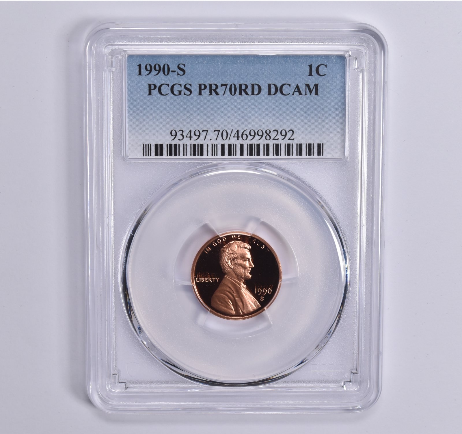 1990-S Lincoln Memorial Cent PR70 RD PCGS Blue Lbl