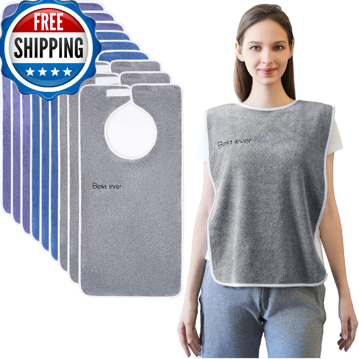 Wuwahold 9 Pack Adult Bibs Microfiber Super Soft Eating Cloth for Adults Disable