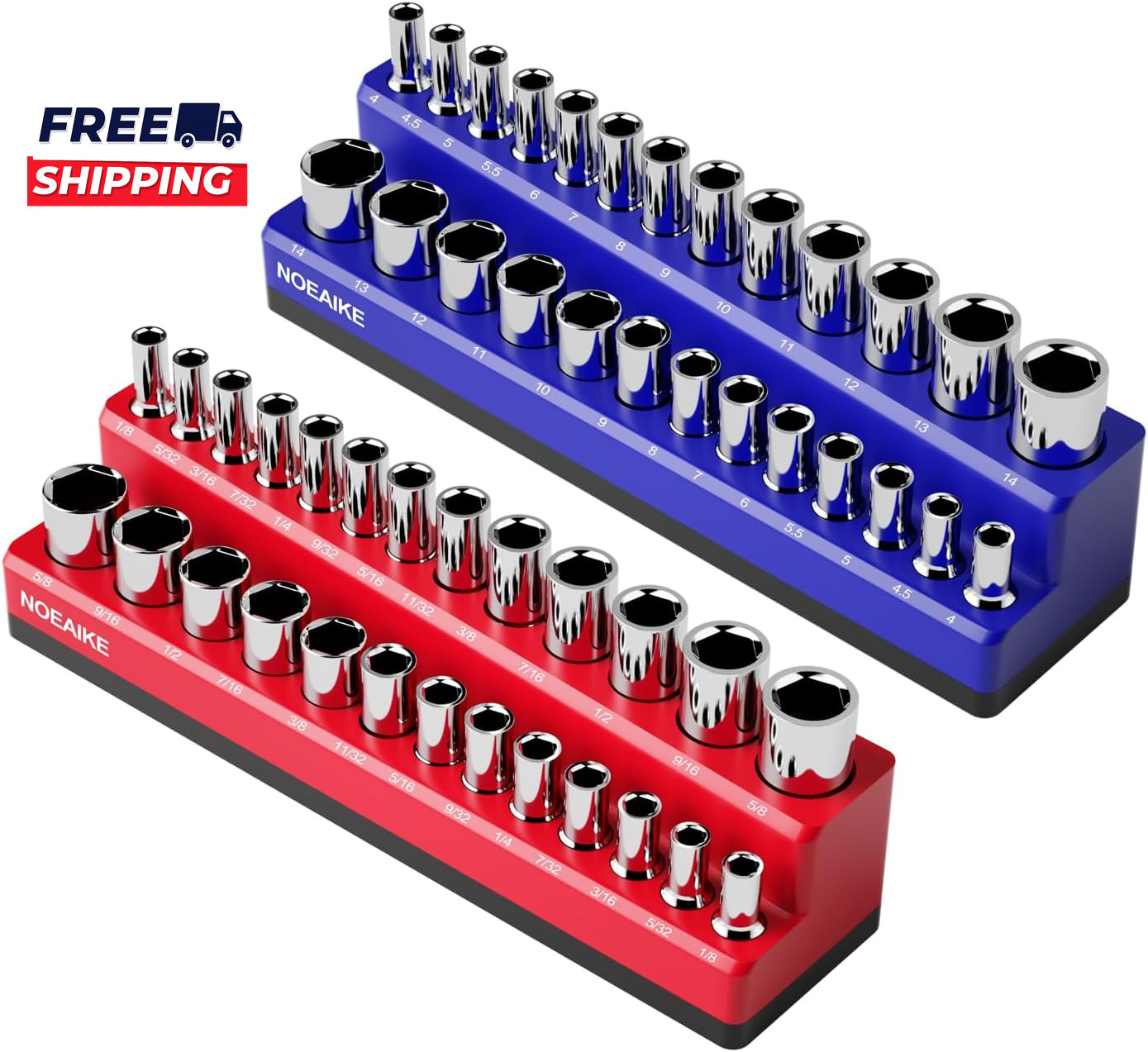1/4 Inch Magnetic Socket Organizer 2-Pack Metric &SAE Sockets Holder