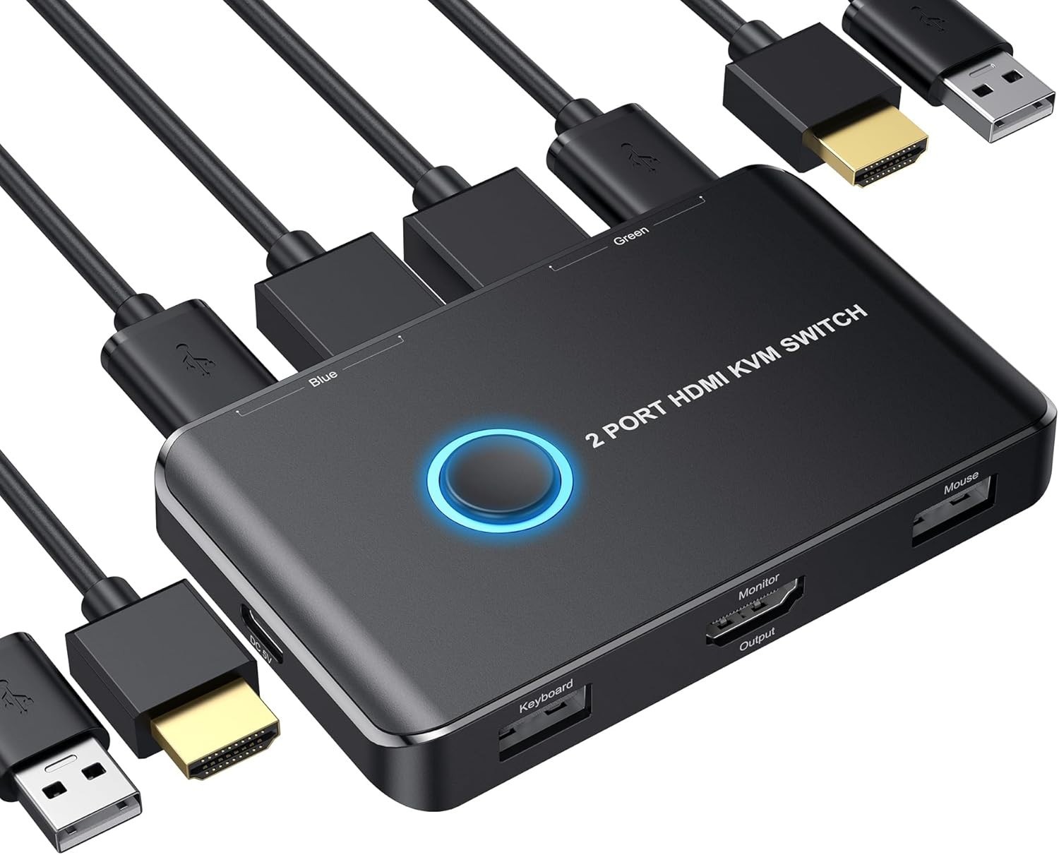 KVM Switch HDMI 2 Port Box, USB and HDMI Switch for 2 Computers Share Keyboard