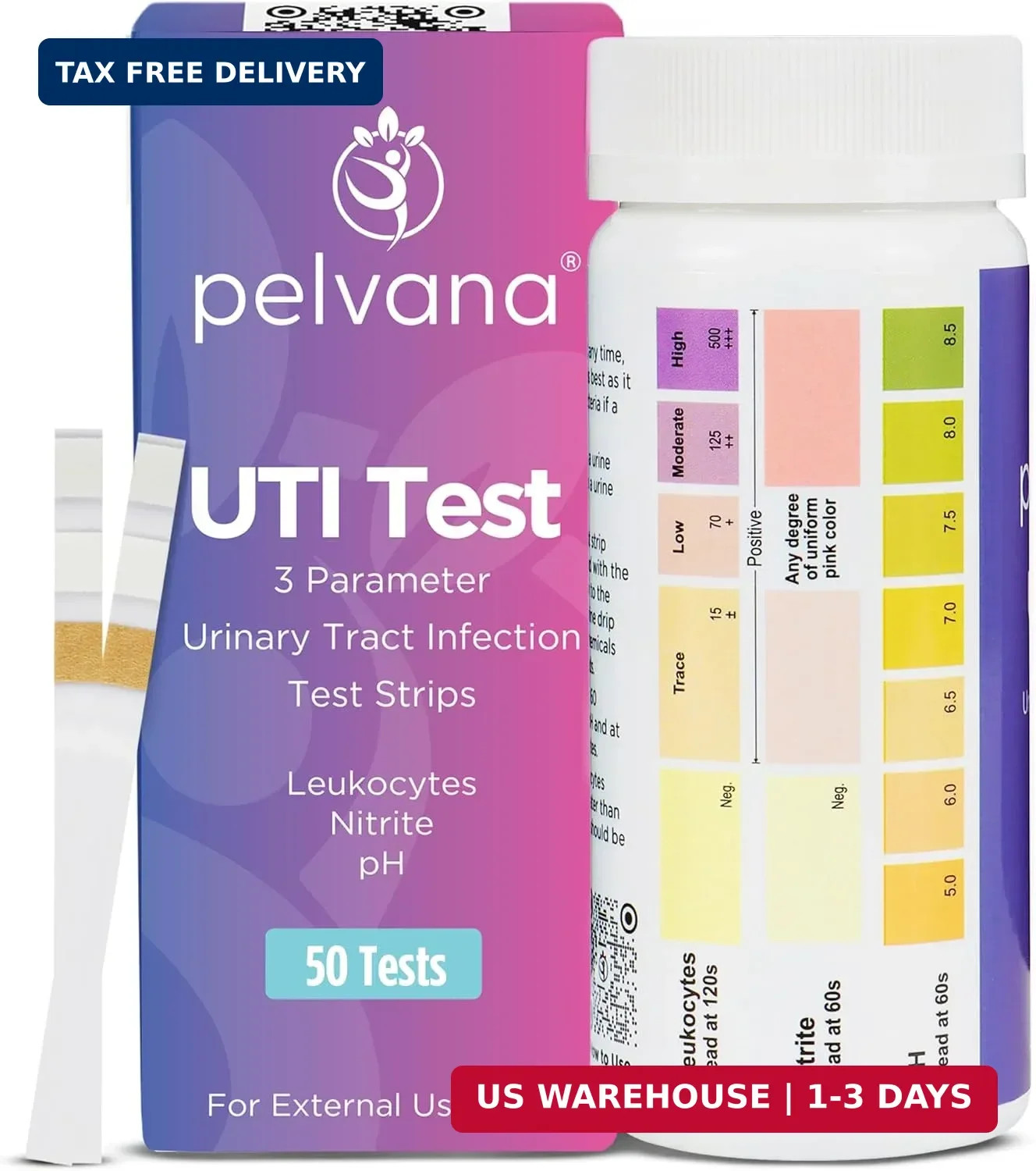 Pelvana Urinary Tract Infection Test Strips - 50 UTI Test Strips for Women, Accu