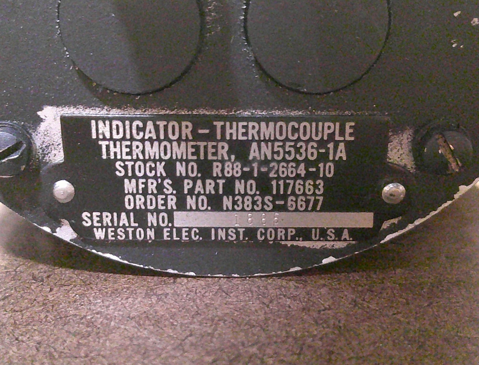WESTON TEMPERATURE INDICATOR P/N 117663 AS REMOVED