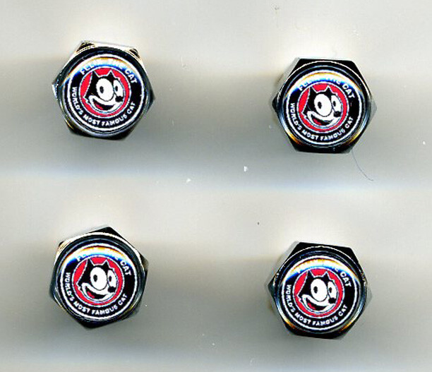Felix the Cat 4 Chrome Plated Brass Tire Valve Caps Car Bike Golf Carts Felix