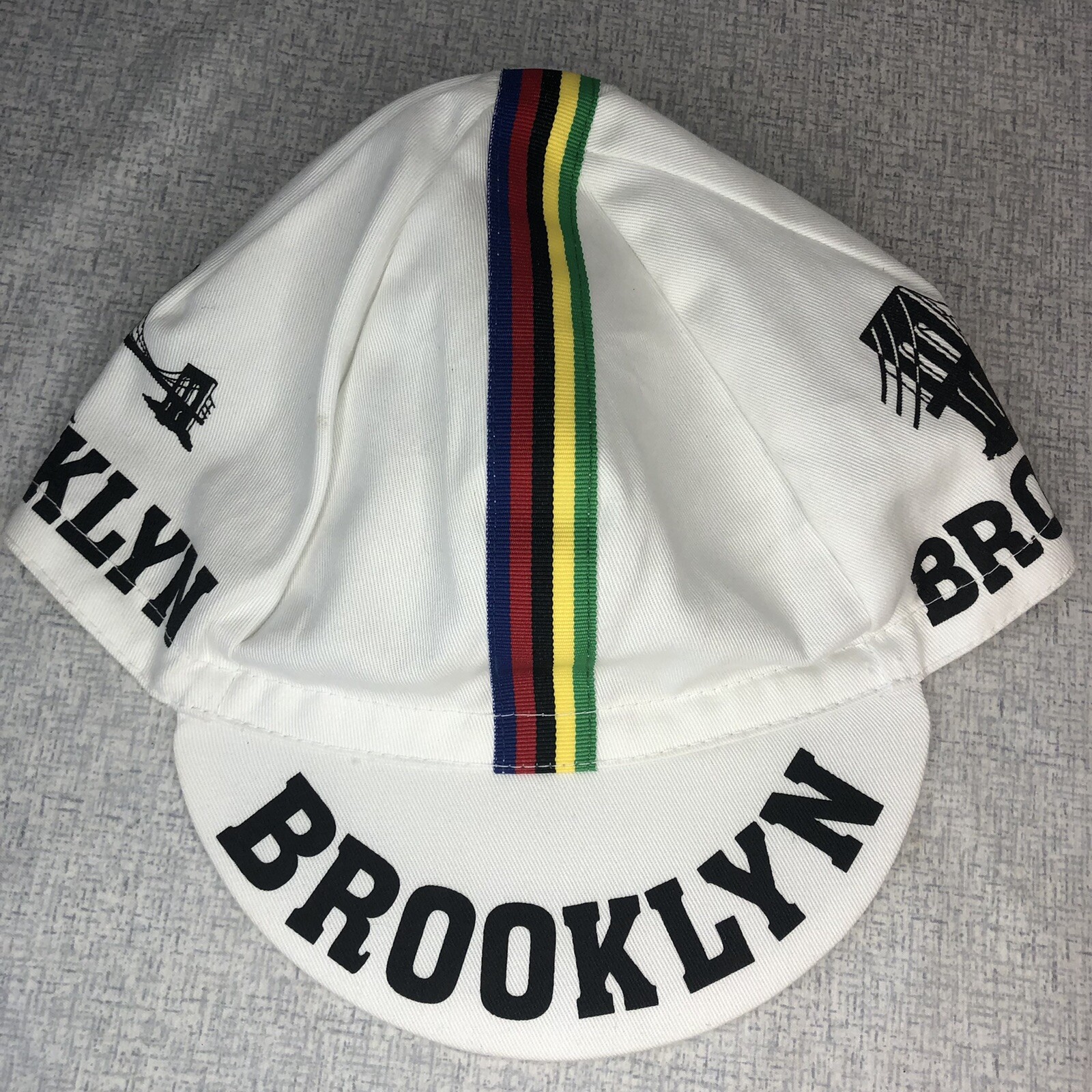 Brooklyn Team Cycling Cap Classic Hat White - Green Red Blue Yellow USA MADE Vtg