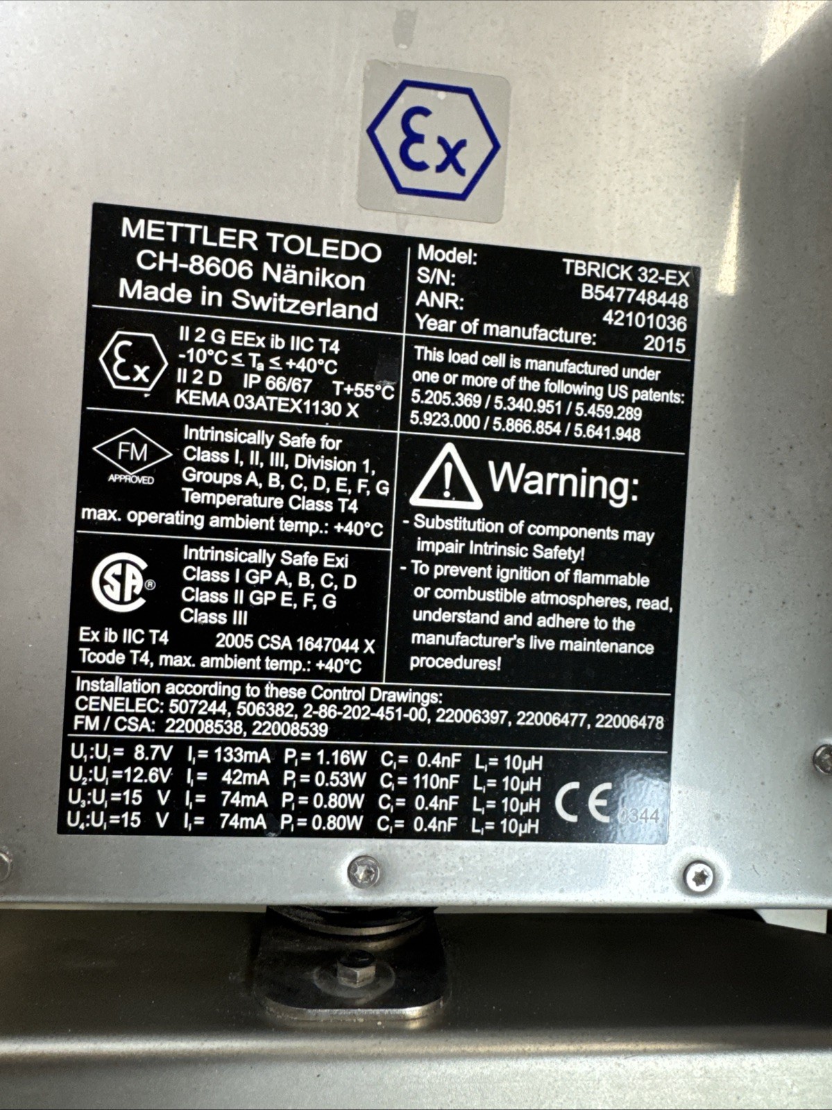 METTLER TOLEDO TBRICK32-EX EXPLOSION PROTECTED WEIGHING PLATFORM