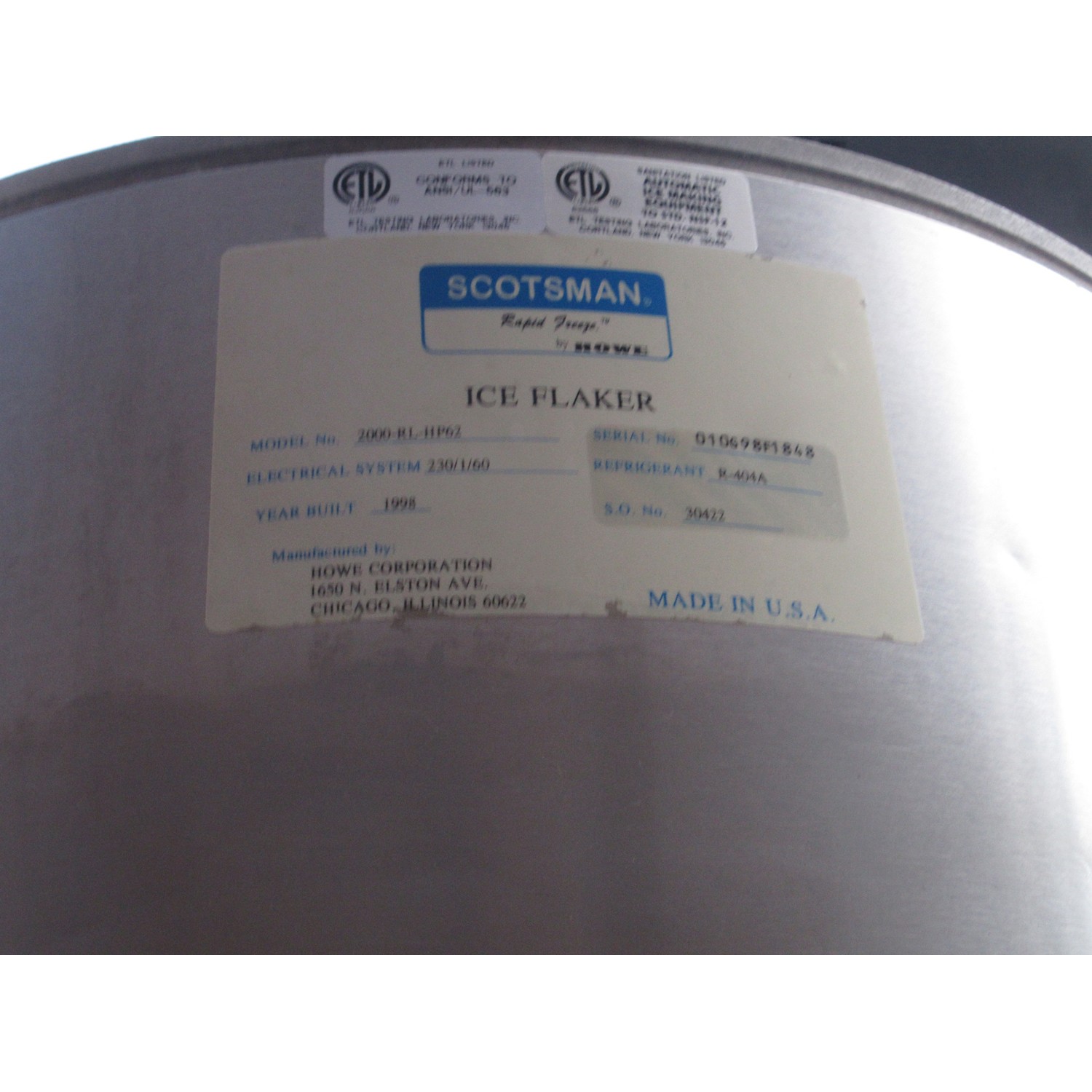 Howe 2000RL Ice Maker Flaker with Ice Storage
