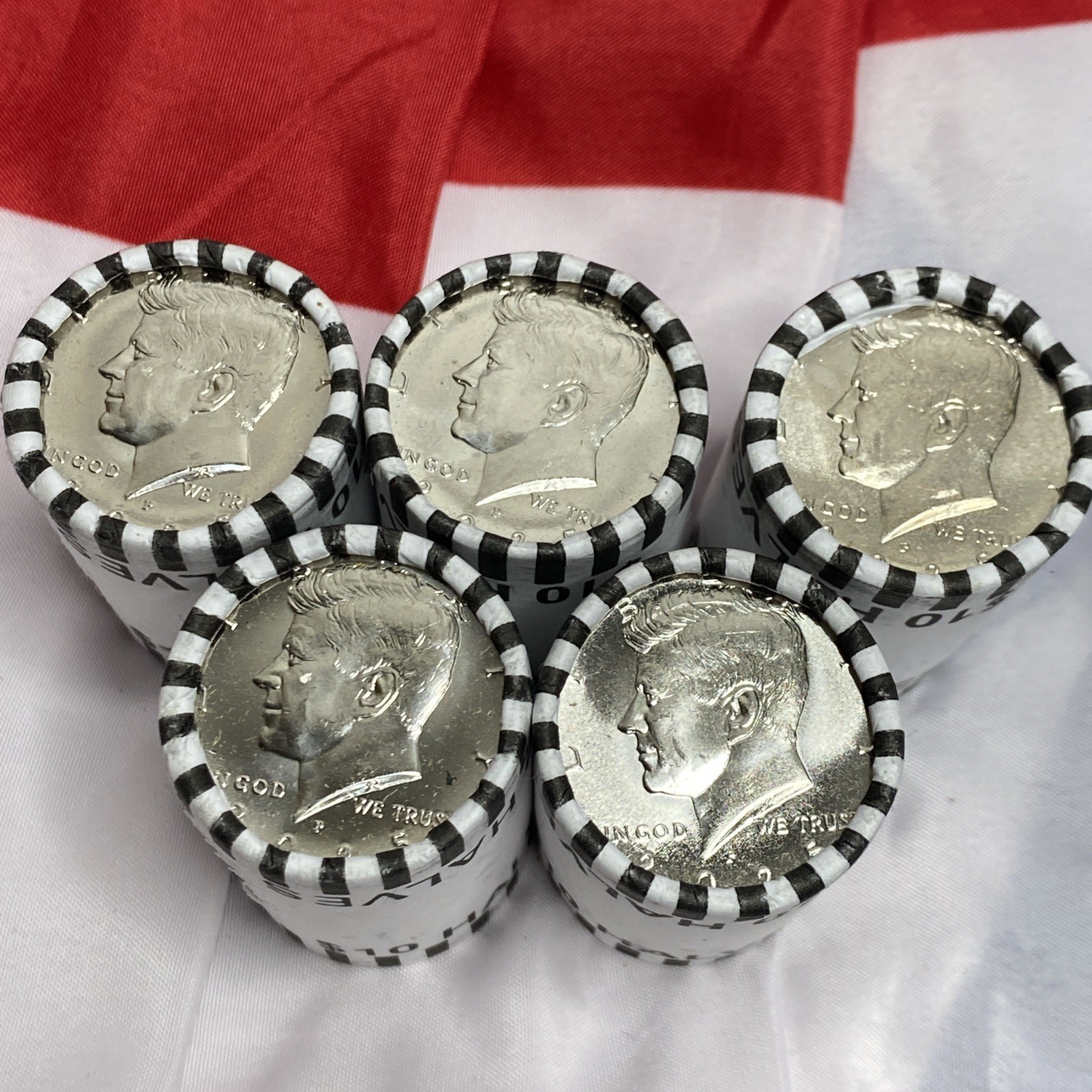 2025-P Kennedy 50c Half Dollar BU OBW Lot of 5 Rolls Free Shipping