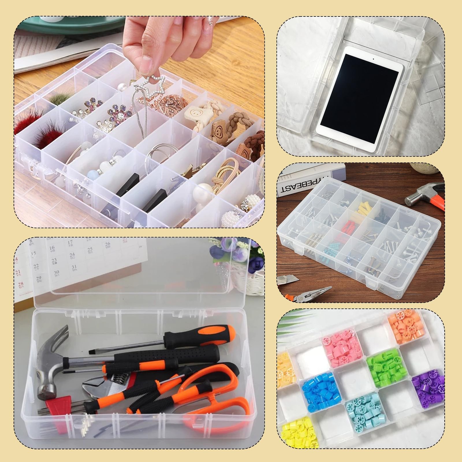 1 Pack 36 Grids Plastic Organizer Container with Adjustable Dividers, Large C...