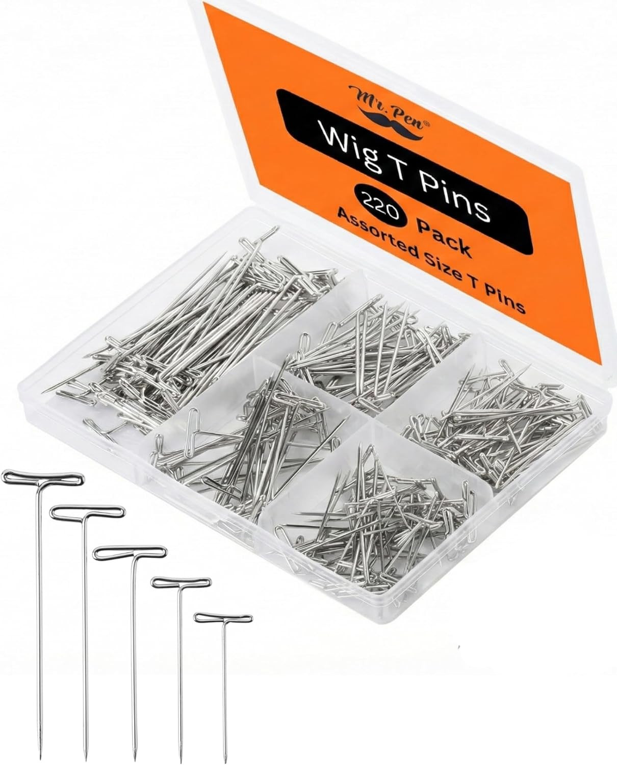 - T-Pins, 220 Pack, 5 Sizes, Straight Wigs Pins, Sewing T-Pins for Blocking Knit