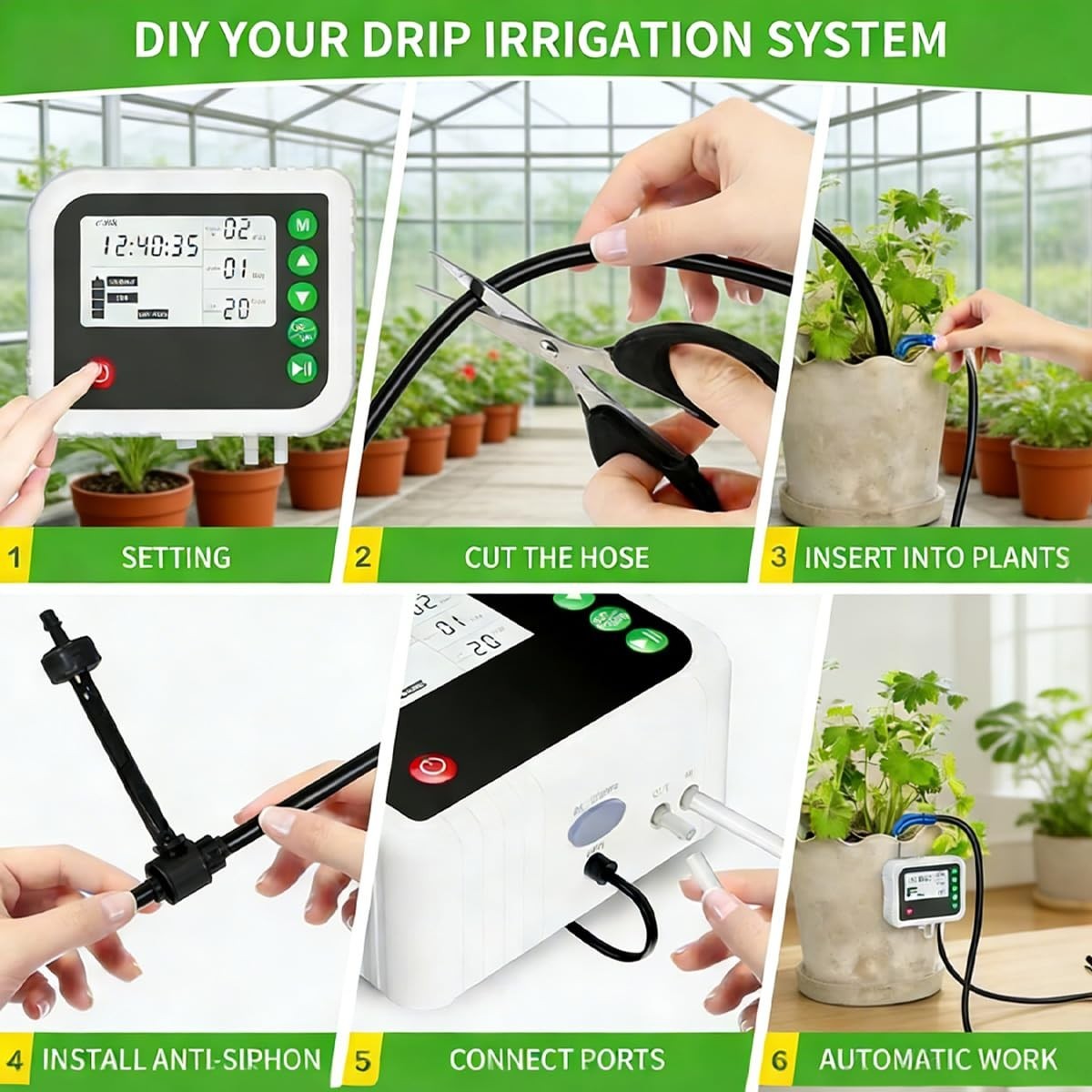 Water-Saving Automatic Watering System with Timer & 50ft Hose for Indoor Garden