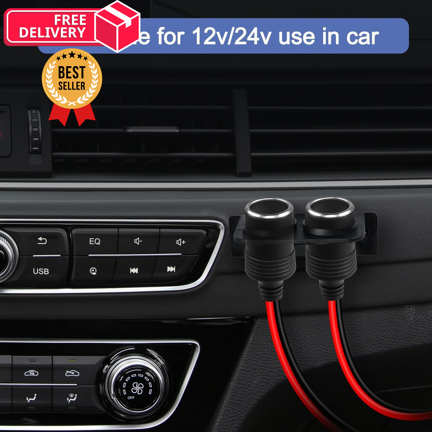 HATMINI 3 Pcs 18AWG Female Car Cigarette Lighter Socket with Bare Wire Open...