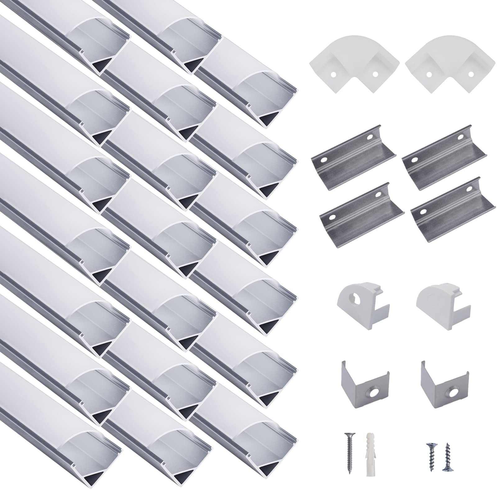hunhun 20-Pack 3.3ft/1Meter V Shape LED Aluminum Channel 20m (65.6ft), Silver