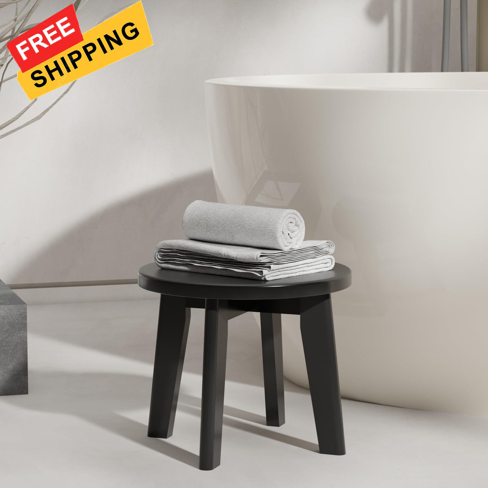 Shower Shaving Foot Rest Stool,Bamboo Step Stool for 11.22x11.22x10.04, Black