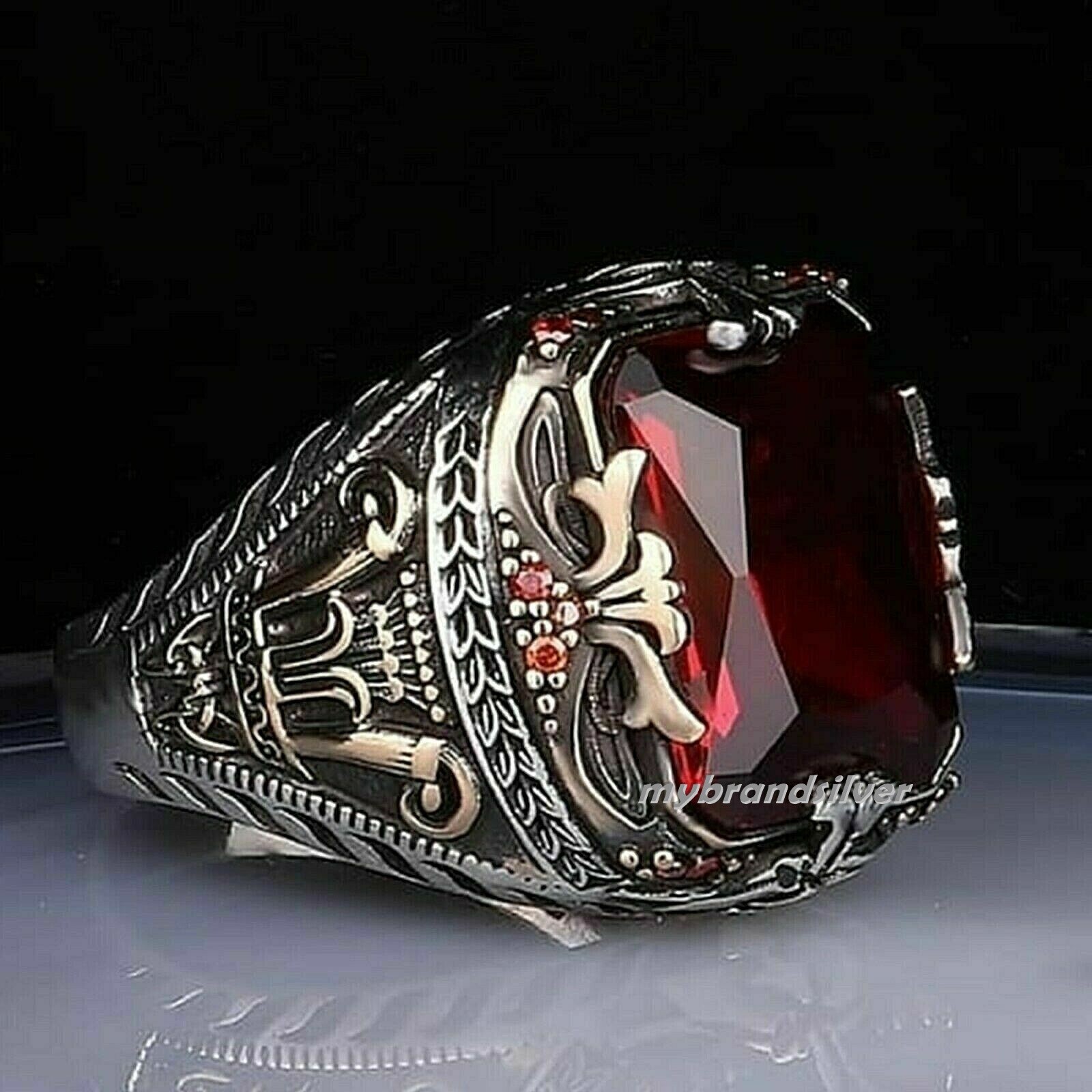 Solid Real Sterling Silver Garnet Stone Men's Ring All Size            #TR168