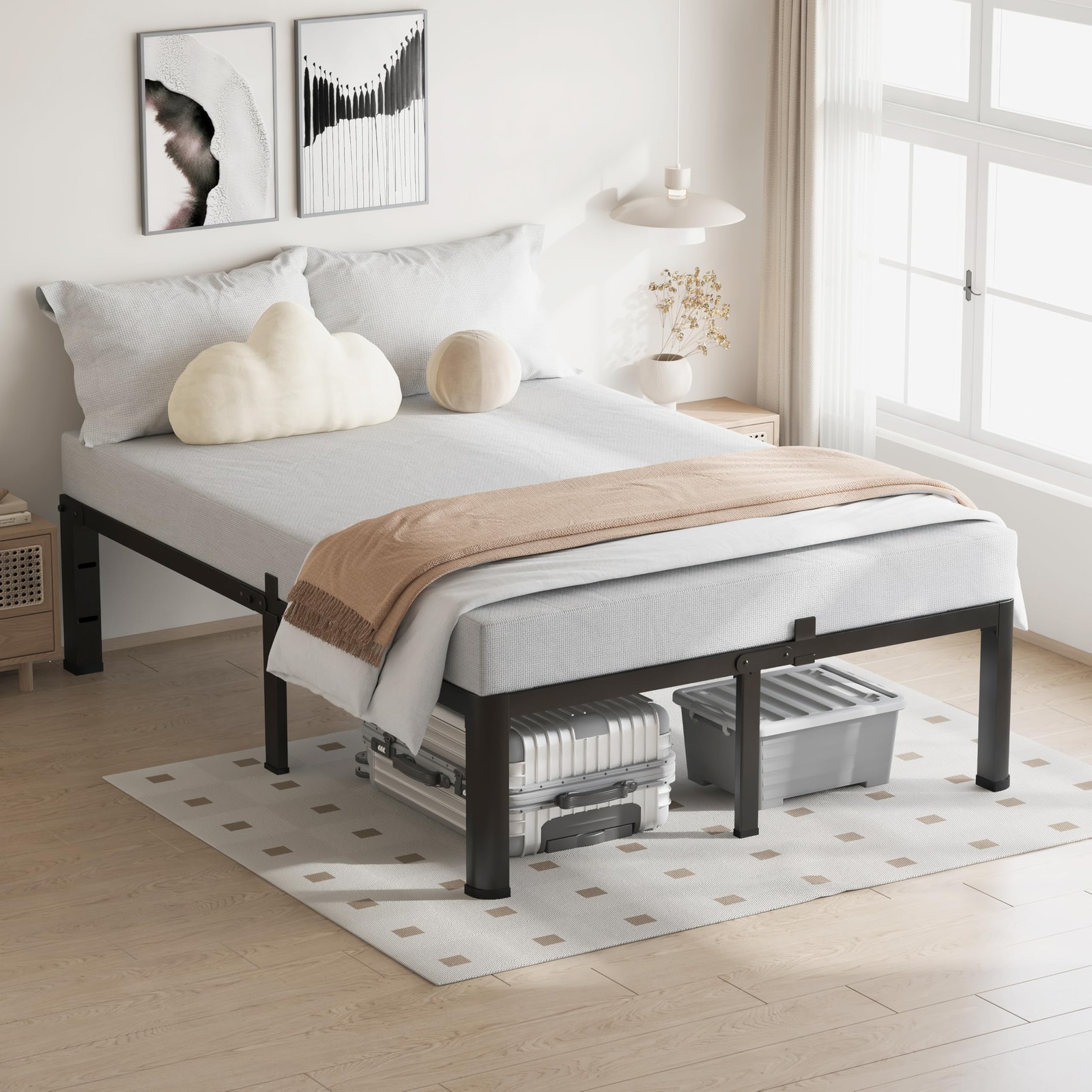 20 Inch Queen Bed Frame with Round Corners No Box Spring Needed