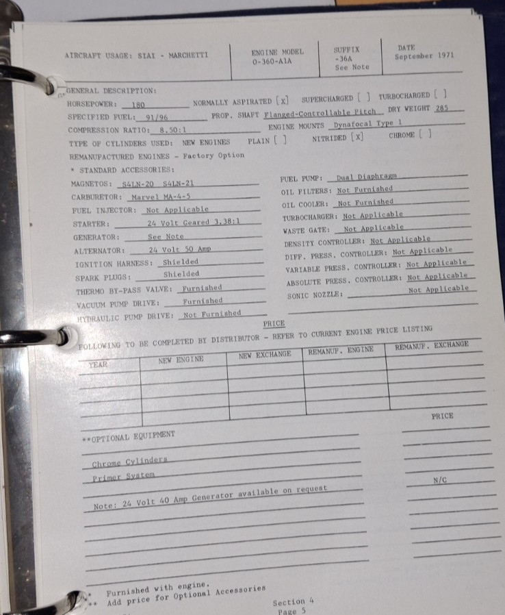 Engine Model Description and Aircraft Application Manual 1971 AVCO Lycoming Div.