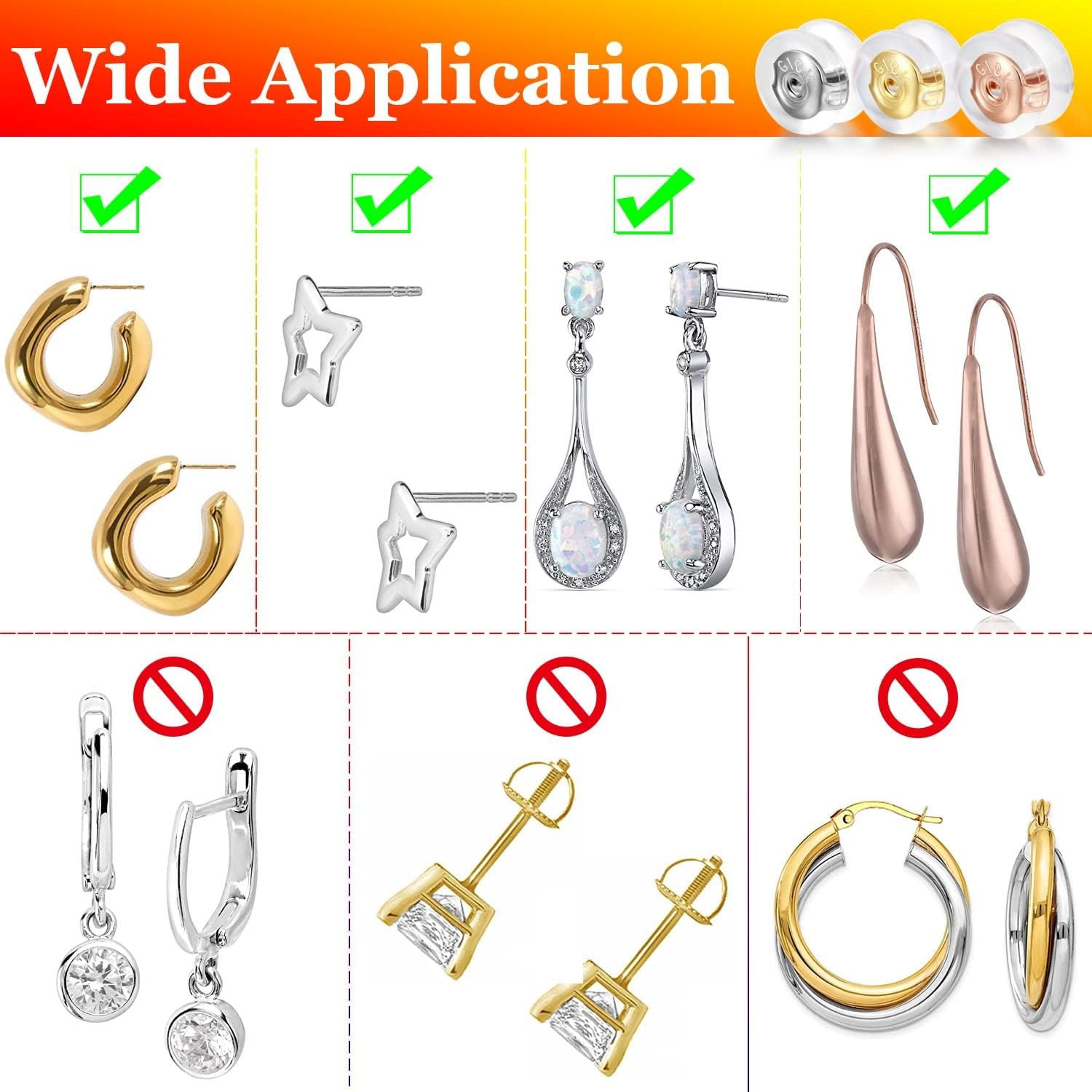 Earring Backs,18K Gold Silicone Earring Backs Replacements for Studs/Droopy Ears